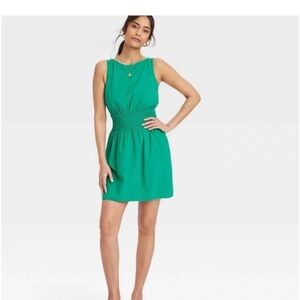 Universal Thread Bright Green Sleeveless Smocked-Waist Mini Dress